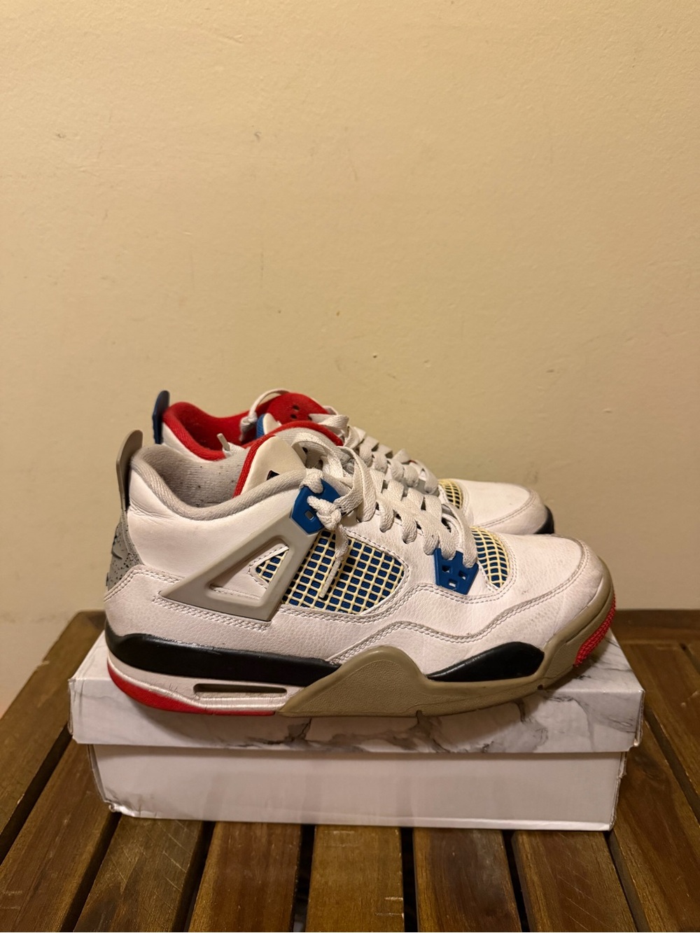 Jordan Kids White Sneakers with Red & Blue Accents